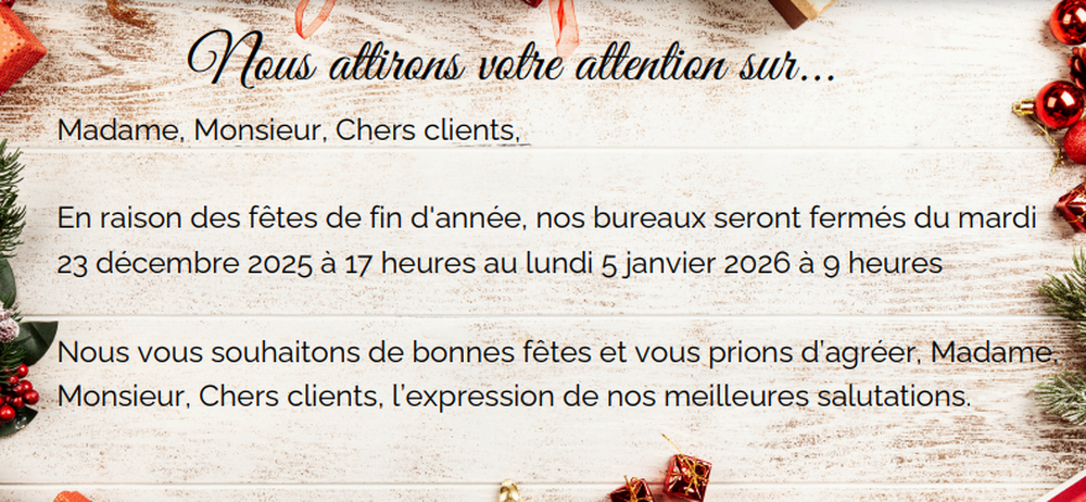 Information fermeture cabinet noël 2025